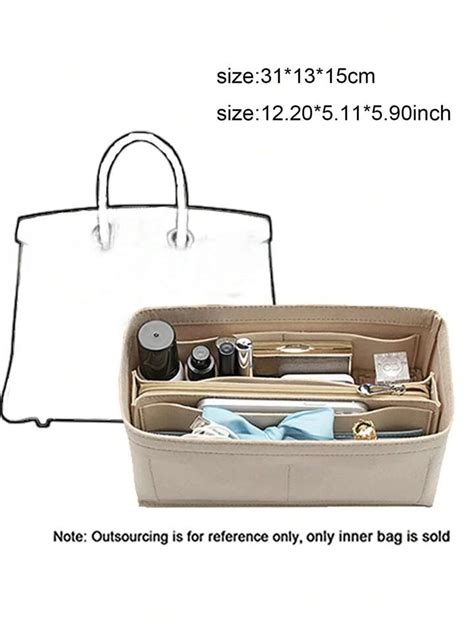 [Birkin 35 Organizer] Felt Purse Insert with Middle Zip Pouch .